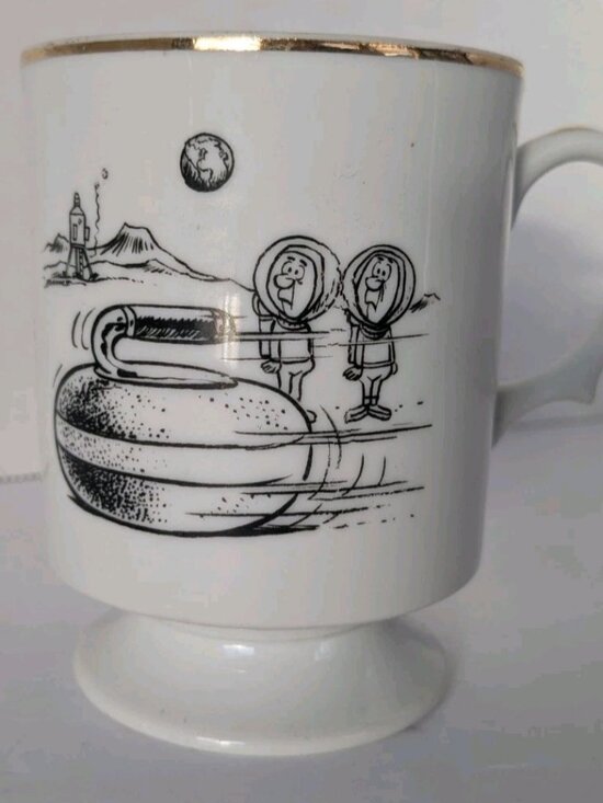 Banks Japan Other - Vintage Curling Capers Mug by Banks Japan – Pedestal Coffee Cup Gold Rim - Space